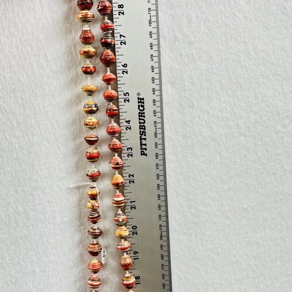 Handcrafted Rolled Paper Bead Necklace Orange Yellow Artisan Boho 28" - Picture 3 of 5